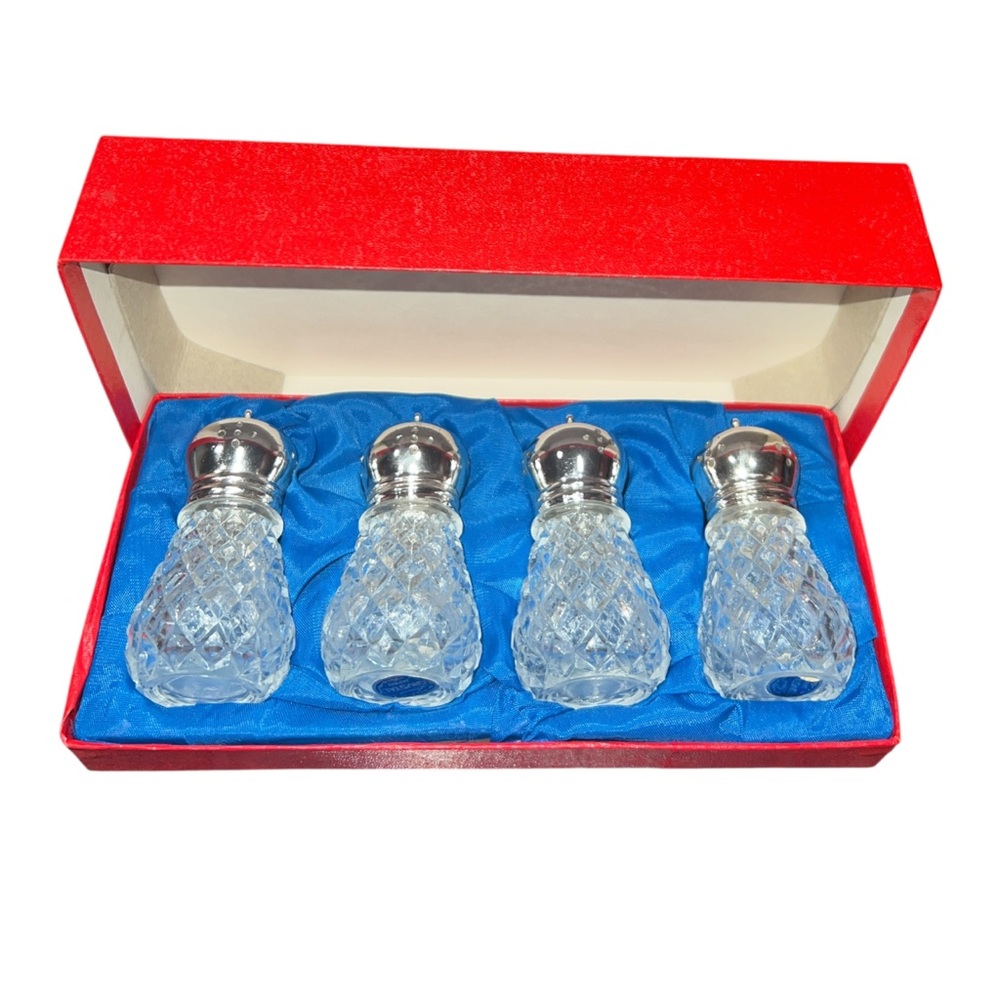 Vintage Leonard Crystal  Salt And Pepper Shakers Set 4 Made In Japan